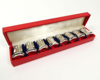 8 Vintage Cartier Salt And Pepper Shaker Sterling Silver 58.  7g Full Set W Box