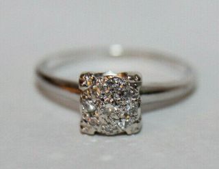 Vintage 14k White Gold 9 Diamond Ring Sz 8.  25