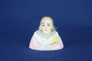 Vintage German Porcelain Lady Powder Puff Jar Ca1920
