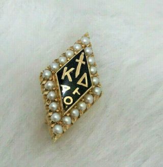 Kappa Delta Sorority Pin Badge 10k Yellow Gold Pearls Enamel Sorority Vintage