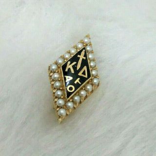 Kappa Delta Sorority Pin Badge 10k Yellow Gold Pearls Enamel Sorority Vintage 2