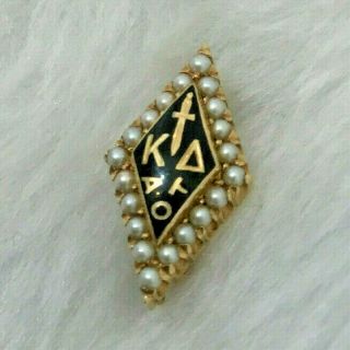 Kappa Delta Sorority Pin Badge 10k Yellow Gold Pearls Enamel Sorority Vintage 4