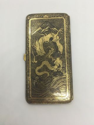 Vintage Japanese Damascene Cigarette Case - Mount Fuji And Dragon 3