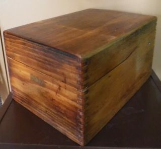 Vintage GLOBE Wooden Dovetail Office Index Card File BOX with Weis Dividers 2