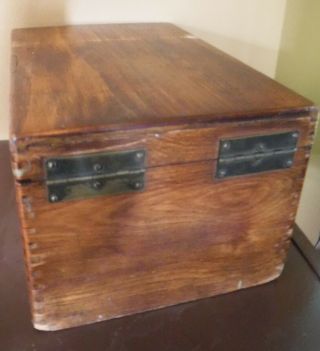 Vintage GLOBE Wooden Dovetail Office Index Card File BOX with Weis Dividers 3