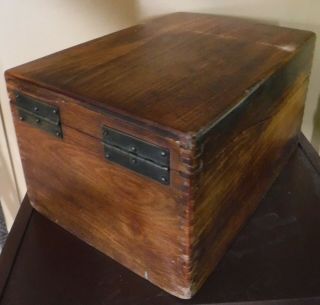 Vintage GLOBE Wooden Dovetail Office Index Card File BOX with Weis Dividers 4