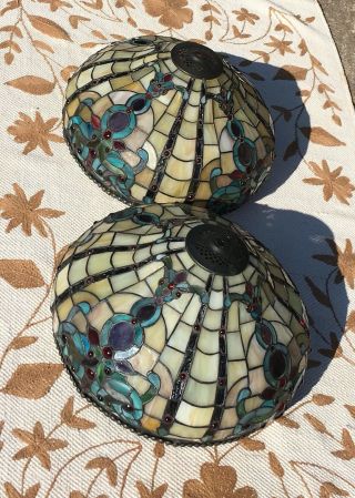 Vintage Signed Dale Tiffany Lamp Shades 51 Inch Circumfence Leaded Stained Glass