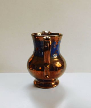 Antique Vintage Copper Lustre Luster Pitcher Blue Floral Band 5 1/2 