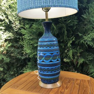 Vintage Italian Bitossi Aldo Londi Raymor Pottery Lamp Mid Century Modern Blue