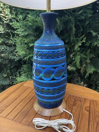 Vintage Italian Bitossi Aldo Londi Raymor Pottery Lamp Mid Century Modern Blue 2