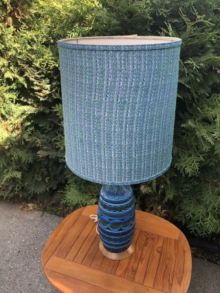 Vintage Italian Bitossi Aldo Londi Raymor Pottery Lamp Mid Century Modern Blue 5