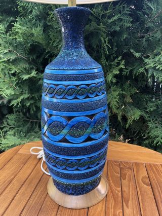 Vintage Italian Bitossi Aldo Londi Raymor Pottery Lamp Mid Century Modern Blue 6