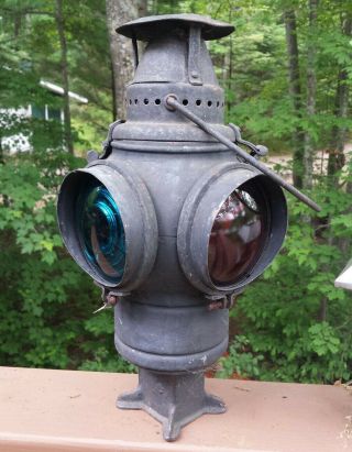 Antique Vintage Adlake Non - Sweating Rr 2 - Way Signal Railroad Lamp Switch Lantern