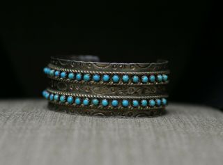 Vintage Native American Zuni Turquoise Snake Eye Sterling Silver Cuff Bracelet 2