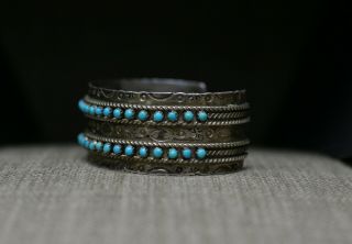 Vintage Native American Zuni Turquoise Snake Eye Sterling Silver Cuff Bracelet 3