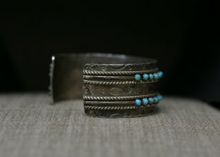 Vintage Native American Zuni Turquoise Snake Eye Sterling Silver Cuff Bracelet 5