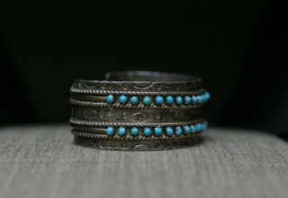 Vintage Native American Zuni Turquoise Snake Eye Sterling Silver Cuff Bracelet 6