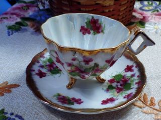 Hand Painted Napco Tea Cup And Saucer Lovely Purple Violets Sd 180