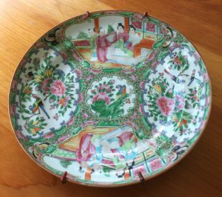 Antique Chinese Hand Painted Enamel Porcelain Plate - Rose Medallion/birds - 9 5/8 "