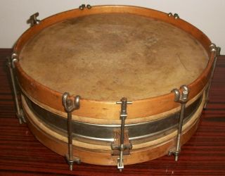 Pre 1910 Duplex Snare Drum.  Nickel Over Brass.  Wood Hoops.  Antique Vintage.  Nob.