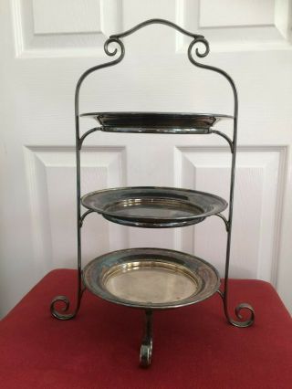 Vintage Art Deco Silver Plate 3 Tier Cake Stand - Slack & Barlow