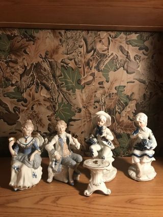 Antique Ladies Playing Cards - Porcelain Dress Figurine 6.  75 "