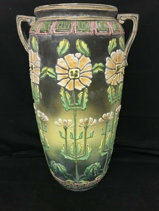 Antique Art Nouveau Nippon Noritake Satsuma Moriage Vase 15 3/4 " Tall