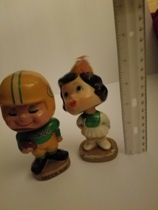 Vintage 1960 ' s Green Bay Packers Kissing Boy & Girl Bobble Heads Nodder - RARE 3