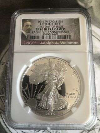 2016 - W American Silver Eagle Ngc Pf70 And Exclusive Adolph Weinman Print Rare