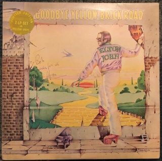 Rare Yellow Vinyl Tri - Fold Elton John Signed " Goodbye Yellow Brick Road " Lp