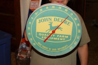 Vintage John Deere Farm Equipment Gas Oil 12 " Metal & Glass Thermometer Sign