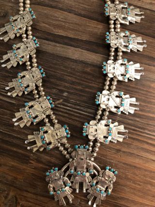 Vintage Native American Turquoise and Sterling Silver Kachina Jewelry Set of 3 10