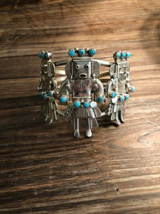 Vintage Native American Turquoise and Sterling Silver Kachina Jewelry Set of 3 6