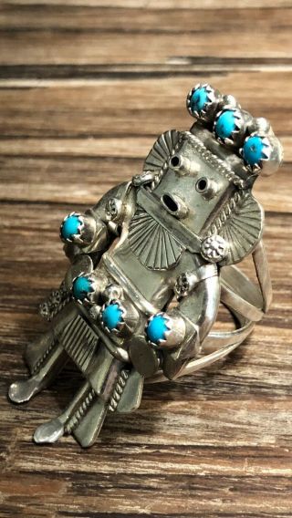 Vintage Native American Turquoise and Sterling Silver Kachina Jewelry Set of 3 7