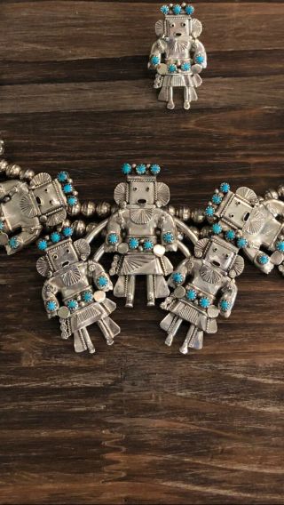 Vintage Native American Turquoise and Sterling Silver Kachina Jewelry Set of 3 8