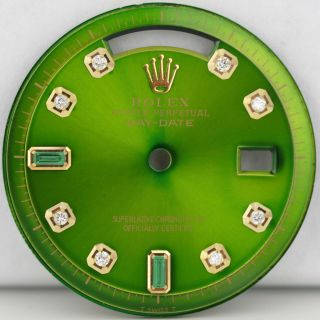 Rolex Custom Green Dial W Diamond & Baguette Emerald Markers Day - Date 1803