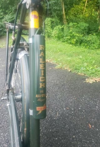 Raleigh December 1951 vintage antique 3 speed English bicycle green 3