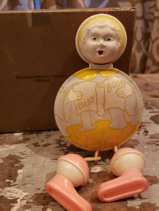 Antique Celluloid Baby Rattle Baby Book Girl Toy Marshall Field And Co Box