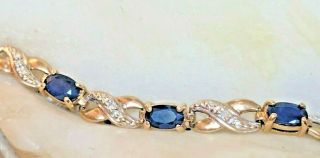 Estate Vintage 10k Gold Blue Sapphire & Natural Diamond Bracelet Infinity