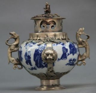 Chinese Old Porcelain Handwork Armored Kylin Lion Dragon Incense Burner White