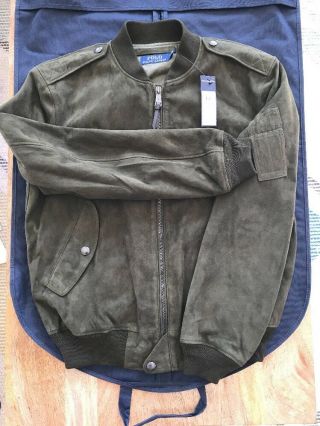 Ralph Lauren Suede Bomber Jacket Olive Size Large Nwt $995