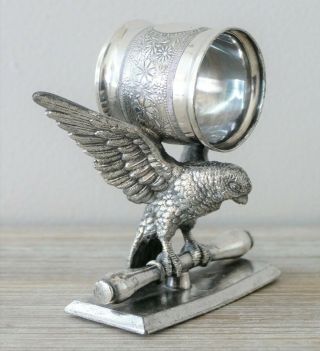 Antique Meriden B.  Company Silver Plate Figural Bird Napkin Ring Parrot Rare