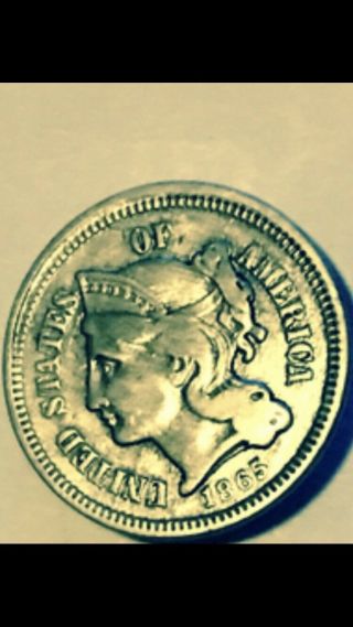 1865 Three Cent Nickel,  Collectable Antique U.  S.  Civil War Coin
