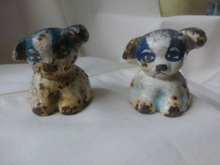 Vintage Or Antique Small Cast Iron Painted Puppy Figurines