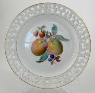 Set Of 12 Antique Meissen Fruit 8 " Plates,  Hand - Painted,  Open Cut Design On Edge