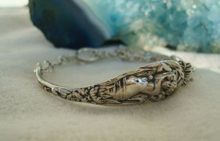 Vintage 1900 ' s Nude Mermaid or Nymph Sterling Silver Spoon Ring Bracelet 2