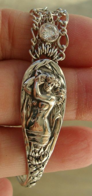 Vintage 1900 ' s Nude Mermaid or Nymph Sterling Silver Spoon Ring Bracelet 3