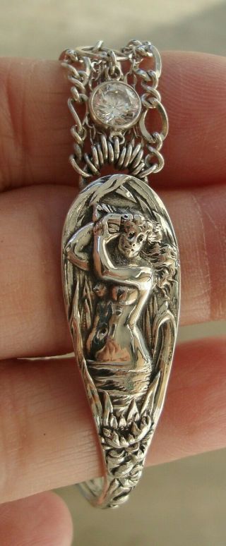 Vintage 1900 ' s Nude Mermaid or Nymph Sterling Silver Spoon Ring Bracelet 4