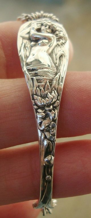 Vintage 1900 ' s Nude Mermaid or Nymph Sterling Silver Spoon Ring Bracelet 6