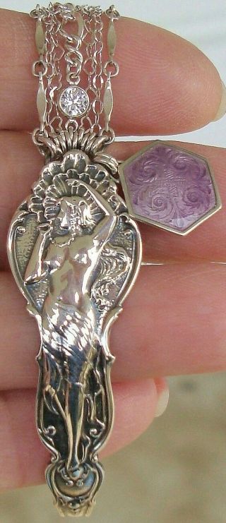 Vintage Antique 1900 ' s Art Nouveau Enamel Sterling Silver Spoon Ring Bracelet 3